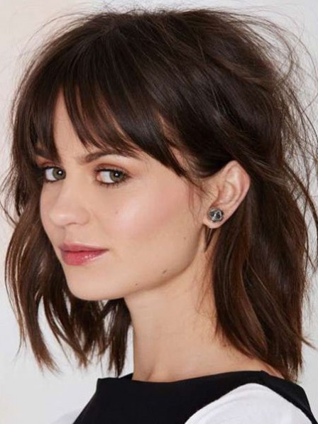 Beautiful Bobs Cut Wig With Bangs Synthetic Hair - Rewigs.co.uk