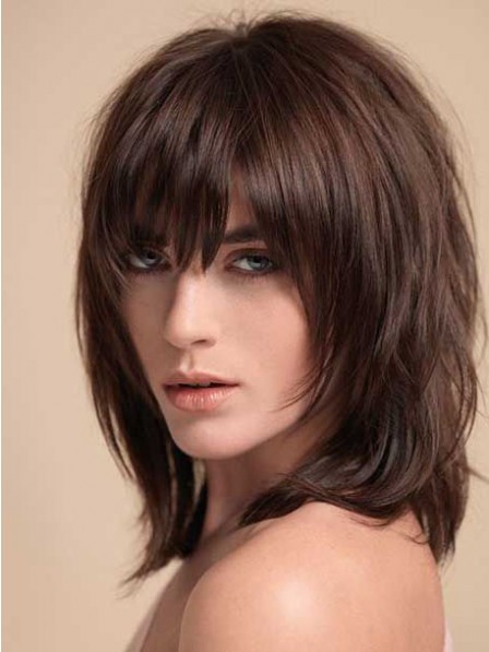 Layered Shag with Full Fringe Middle Length Synthetic Capless Wigs ...