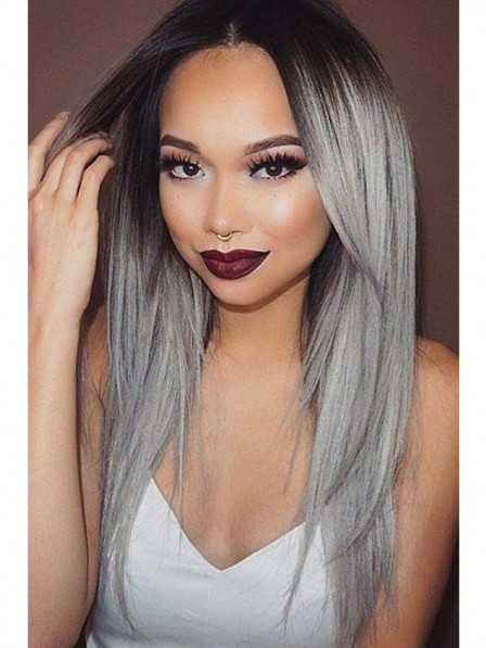 Straight Silky Grey Women S Wigs Lace Front Hairstyle
