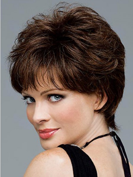 Short Wavy Layered Heat Friendly Synthetic Hair Wigs With Bangs